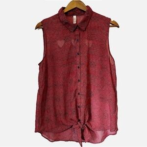 Xhilaration Red and Black Sheer Cut out Sleeveless Button Down Top. Size XL.